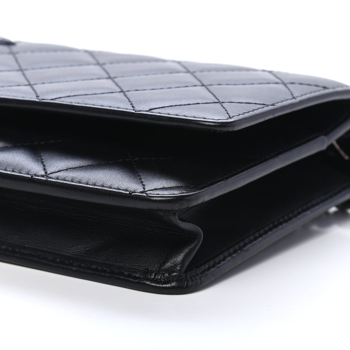 Calfskin Quilted Cambon Wallet On Chain WOC Black