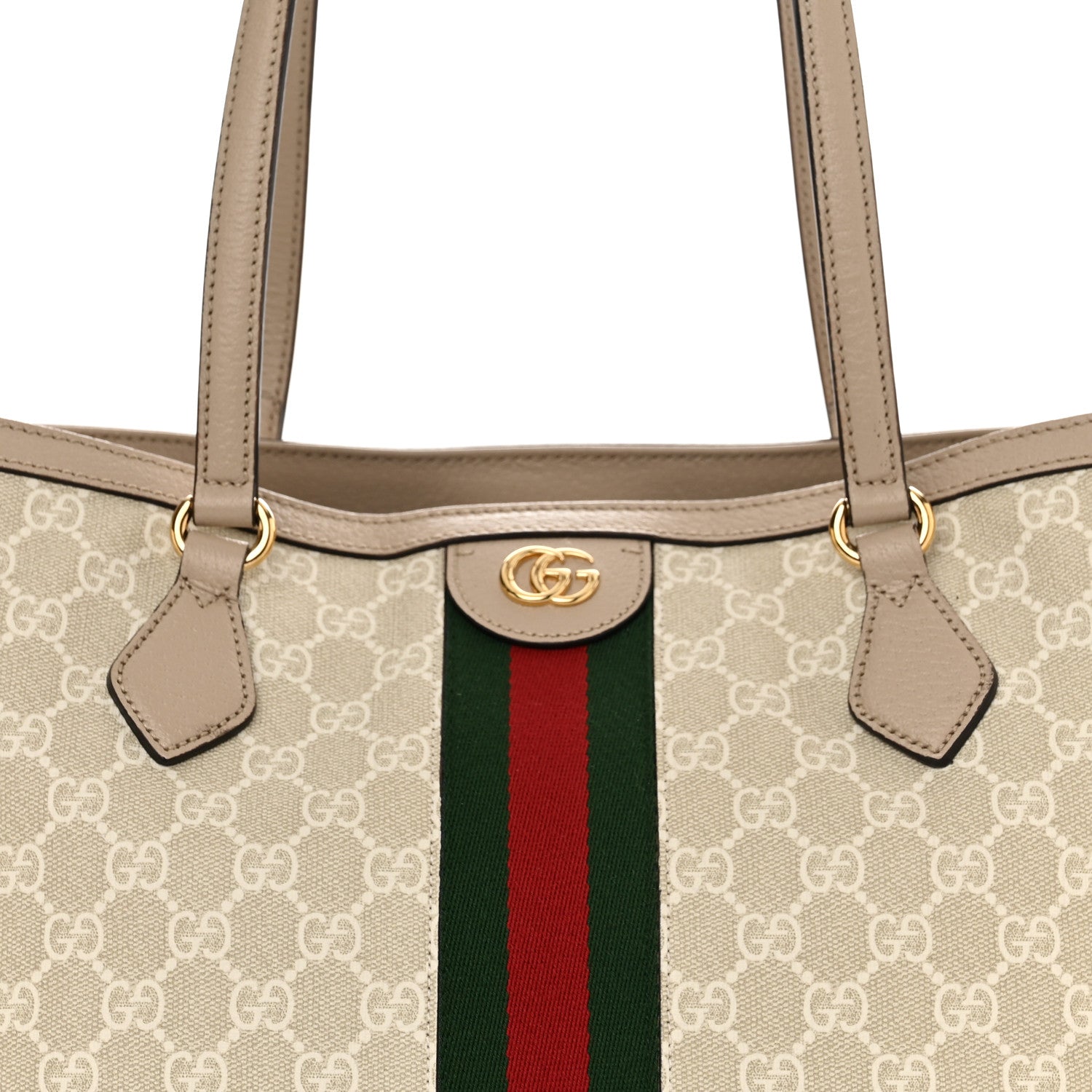 Gucci GG Supreme Monogram Textured Dollar Calfskin Web Medium Ophidia Shopping Tote Beige Mystic White Oatmeal 8 of 10