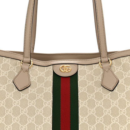 Gucci GG Supreme Monogram Textured Dollar Calfskin Web Medium Ophidia Shopping Tote Beige Mystic White Oatmeal 8 of 10