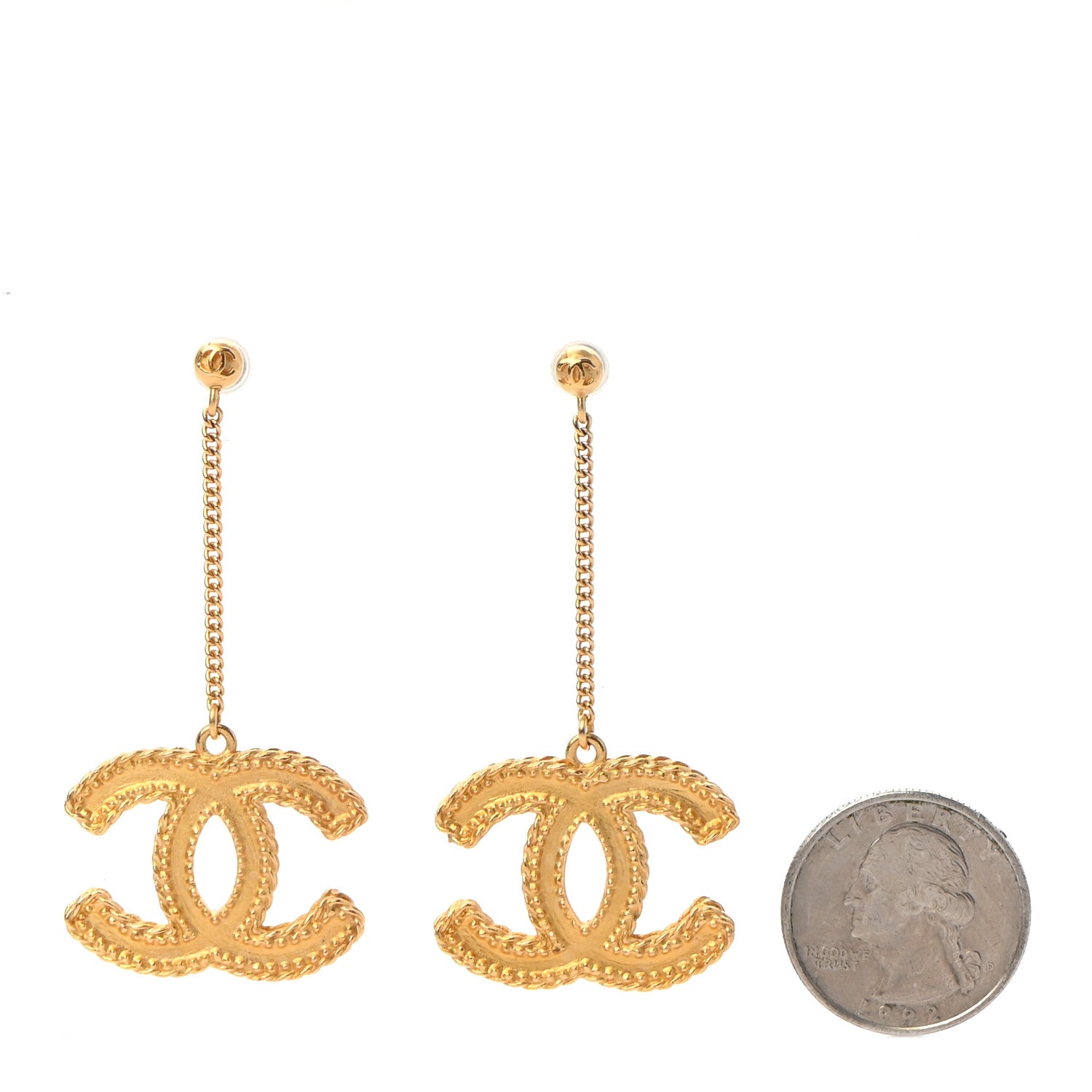Chanel CC Drop Earrings Matte Gold 2 of 5