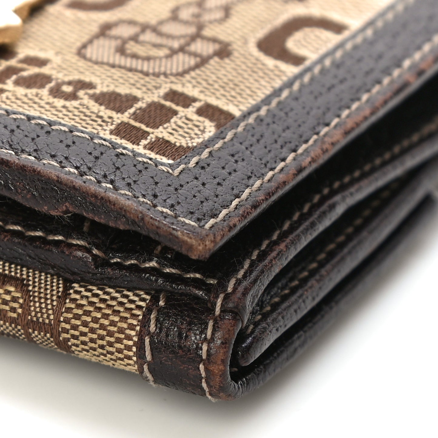 Horsebit Canvas Buckle Compact Wallet Brown