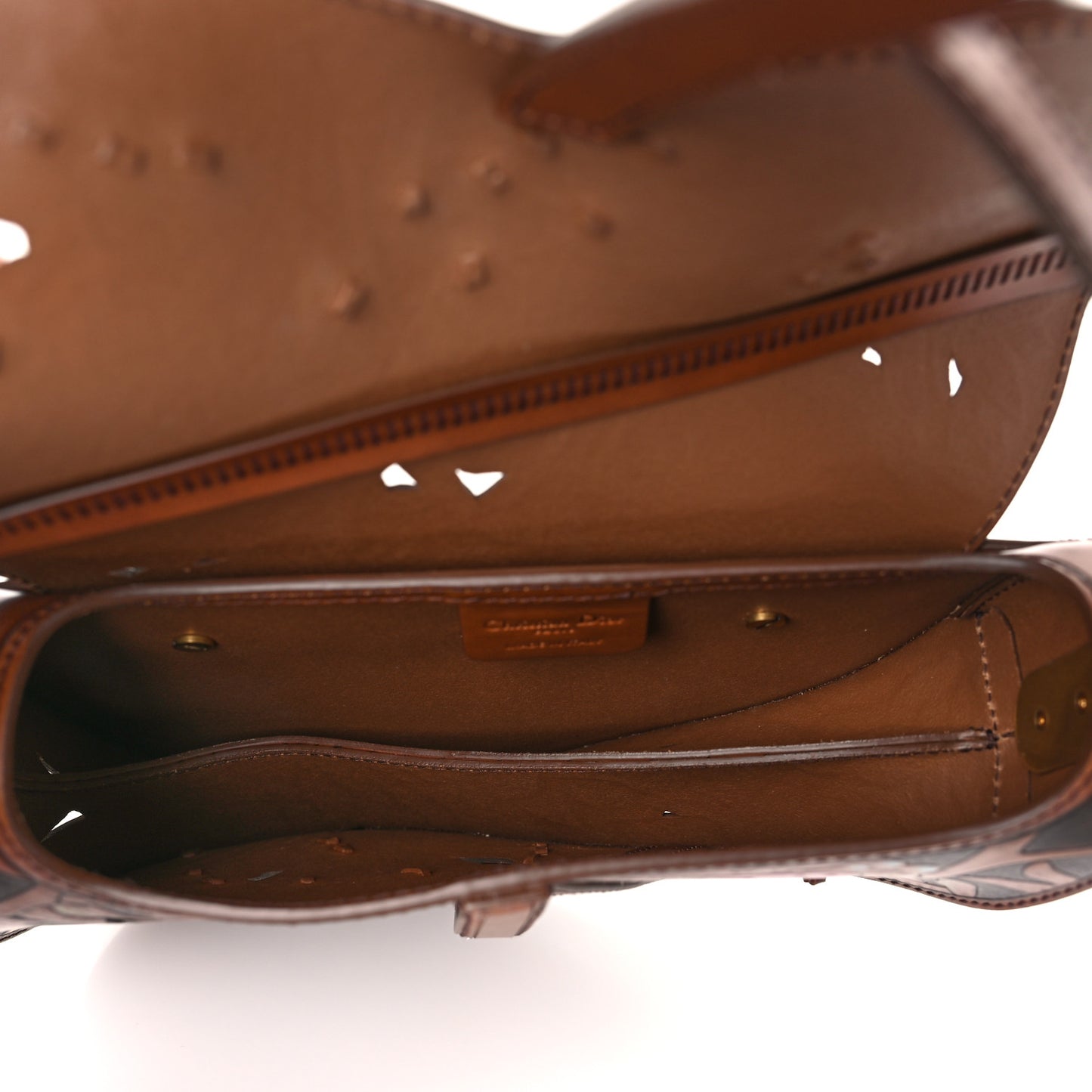 Calfskin Painted Laser Cut Saddle Bag With Strap Brown Multicolor