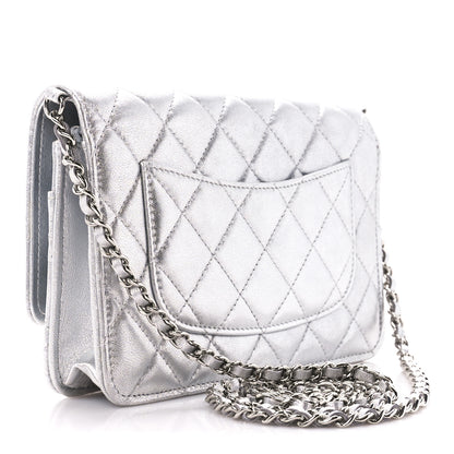 Chanel Metallic Lambskin Quilted Wallet On Chain WOC Silver 4 of 13