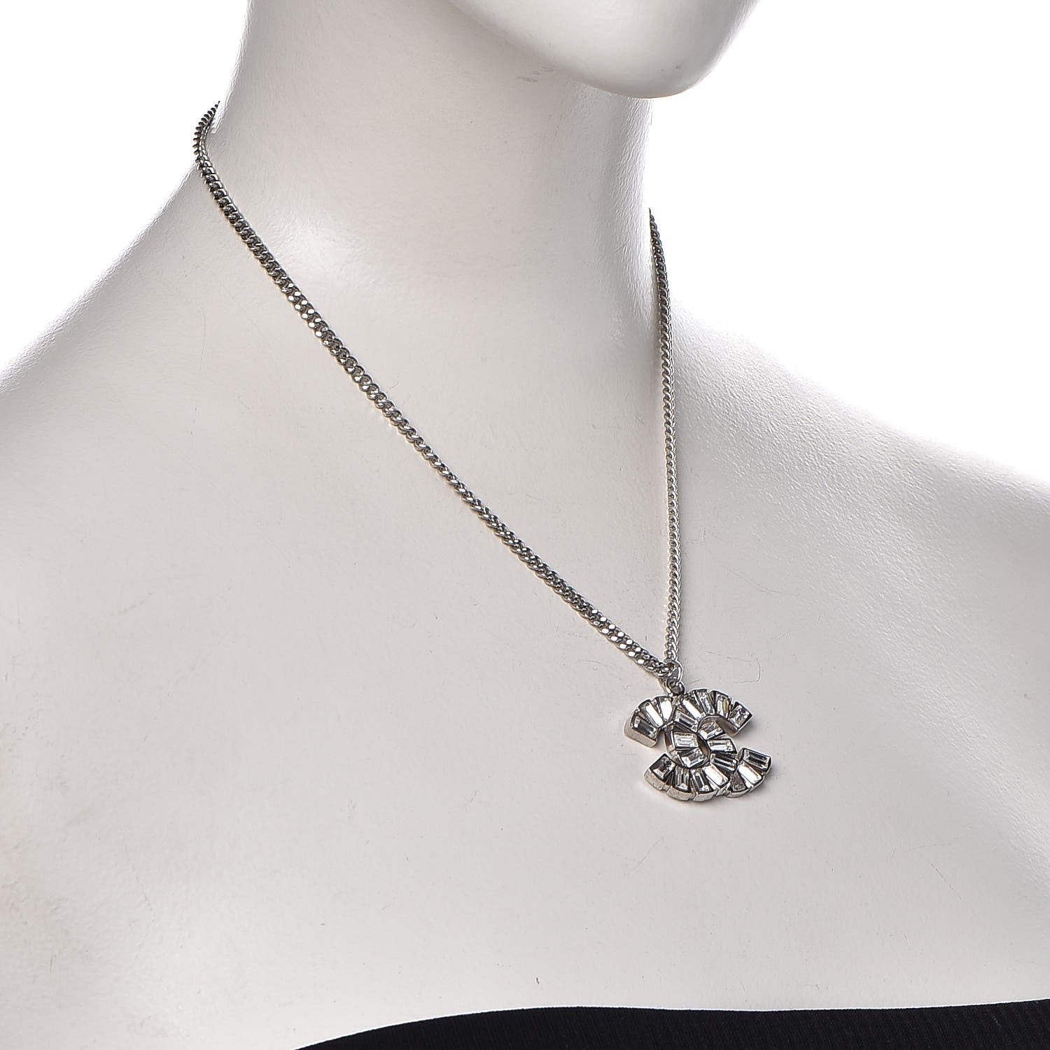 Chanel Baguette Crystal CC Necklace Silver 2 of 6