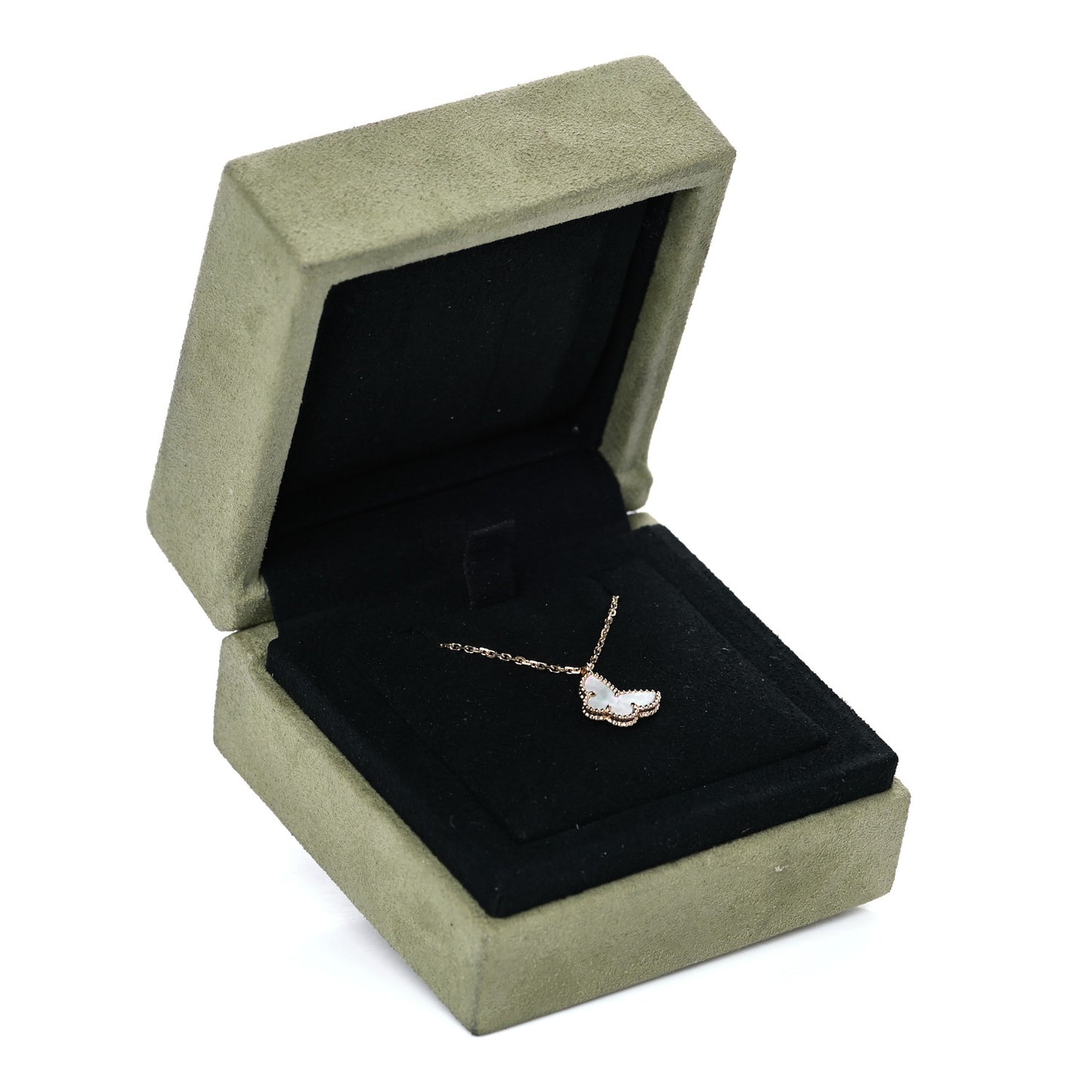 18K Yellow Gold Mother of Pearl Sweet Alhambra Butterfly Pendant Necklace