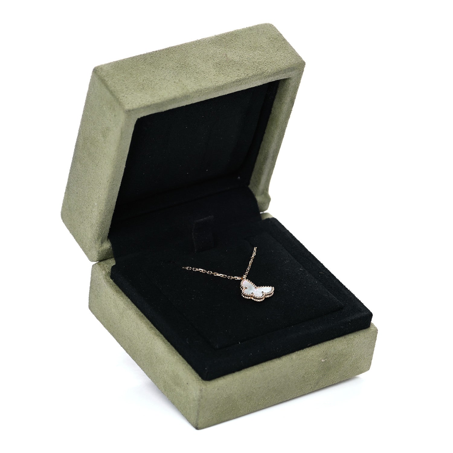 Van Cleef & Arpels 18K Yellow Gold Mother of Pearl Sweet Alhambra Butterfly Pendant Necklace 7 of 8