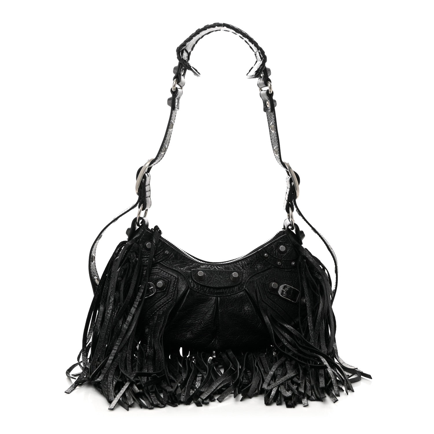 Balenciaga Agneau Arena Le Cagole Fringe Shoulder Bag XS Black 1 of 12