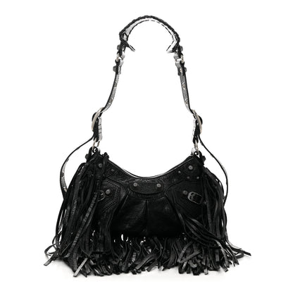 Balenciaga Agneau Arena Le Cagole Fringe Shoulder Bag XS Black 1 of 12