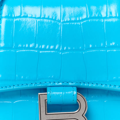 Balenciaga Shiny Calfskin Crocodile Embossed Hourglass Top Handle Bag XS Cyan 9 of 11