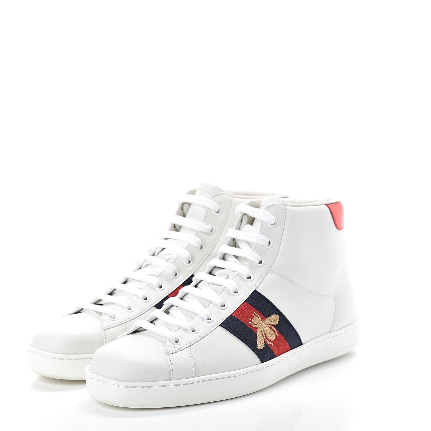 Gucci Calfskin Miro Soft Web Bee Embroidered Mens Ace High Top Sneakers 8.5 White 3 of 8