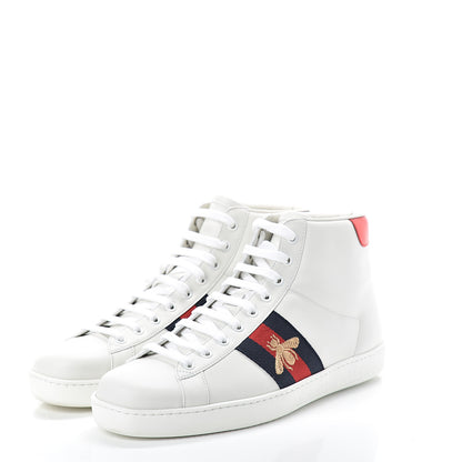 Gucci Calfskin Miro Soft Web Bee Embroidered Mens Ace High Top Sneakers 8.5 White 3 of 8