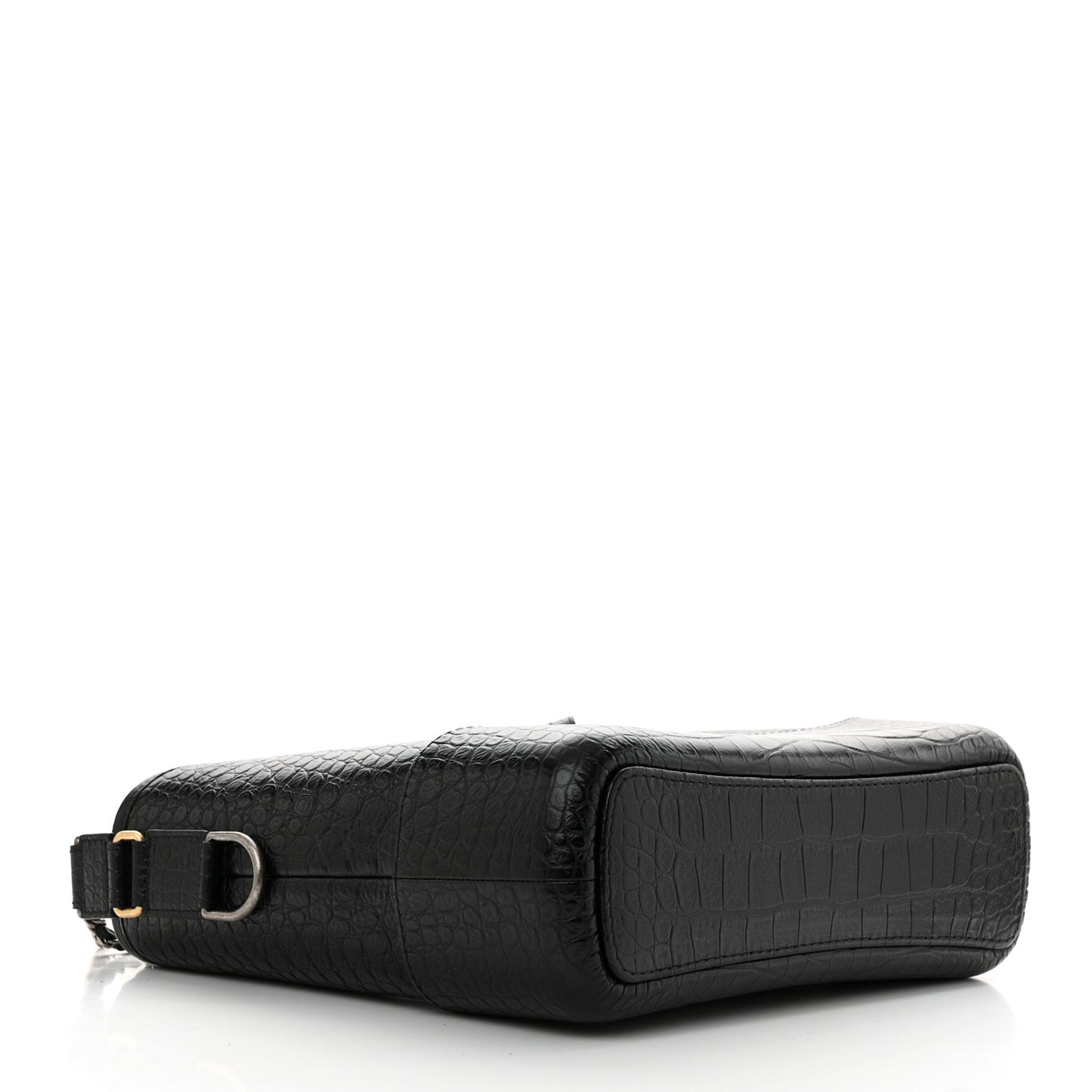 Crocodile Embossed Calfskin Medium Gabrielle Cocodile Hobo Black