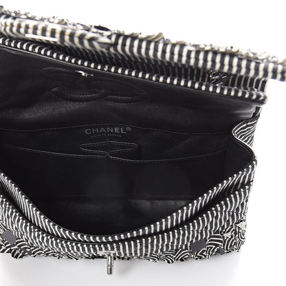 Chanel Canvas Sequin Stripe Medium Double Flap Black White 4 of 8