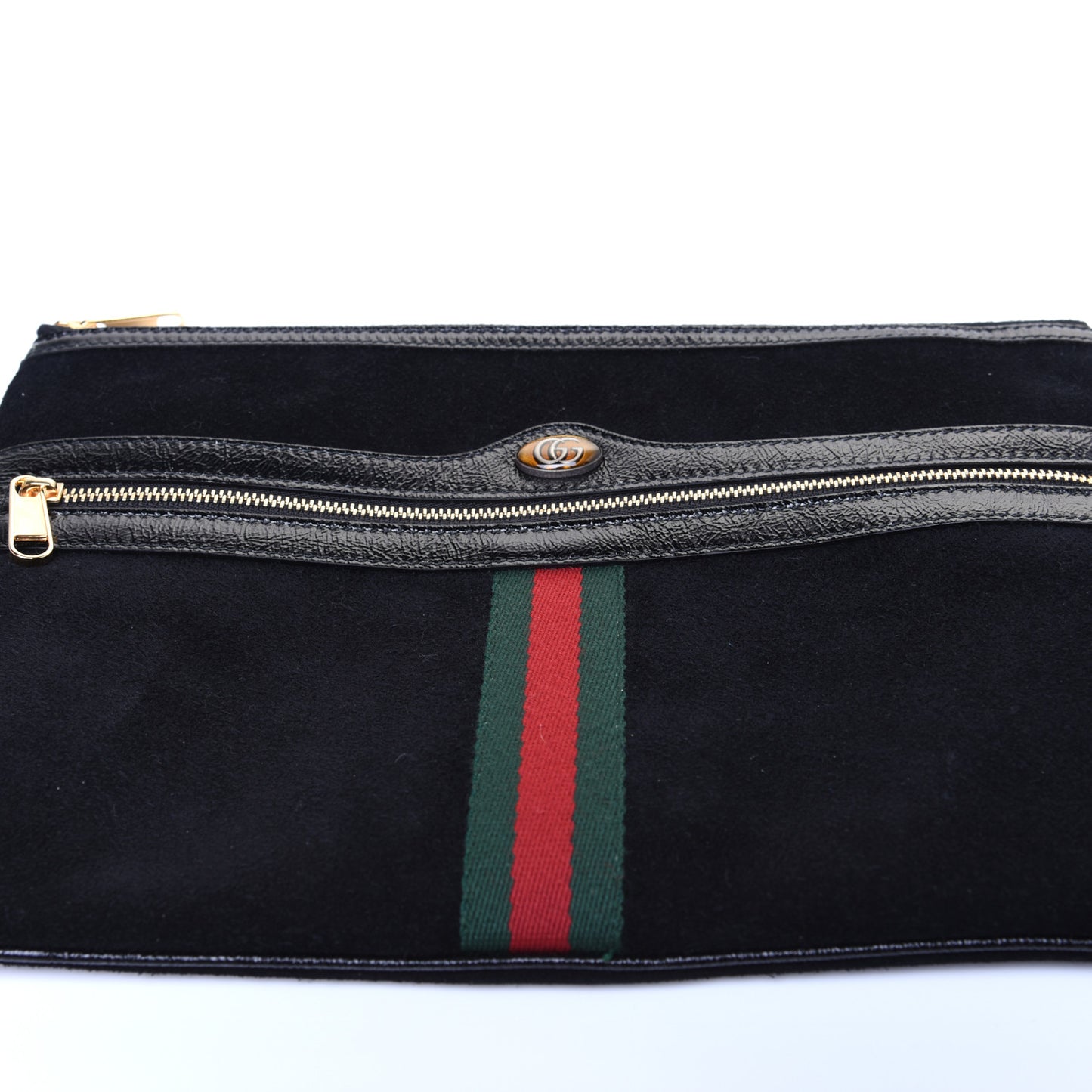 Suede Patent Large Ophidia Pouch Clutch Black