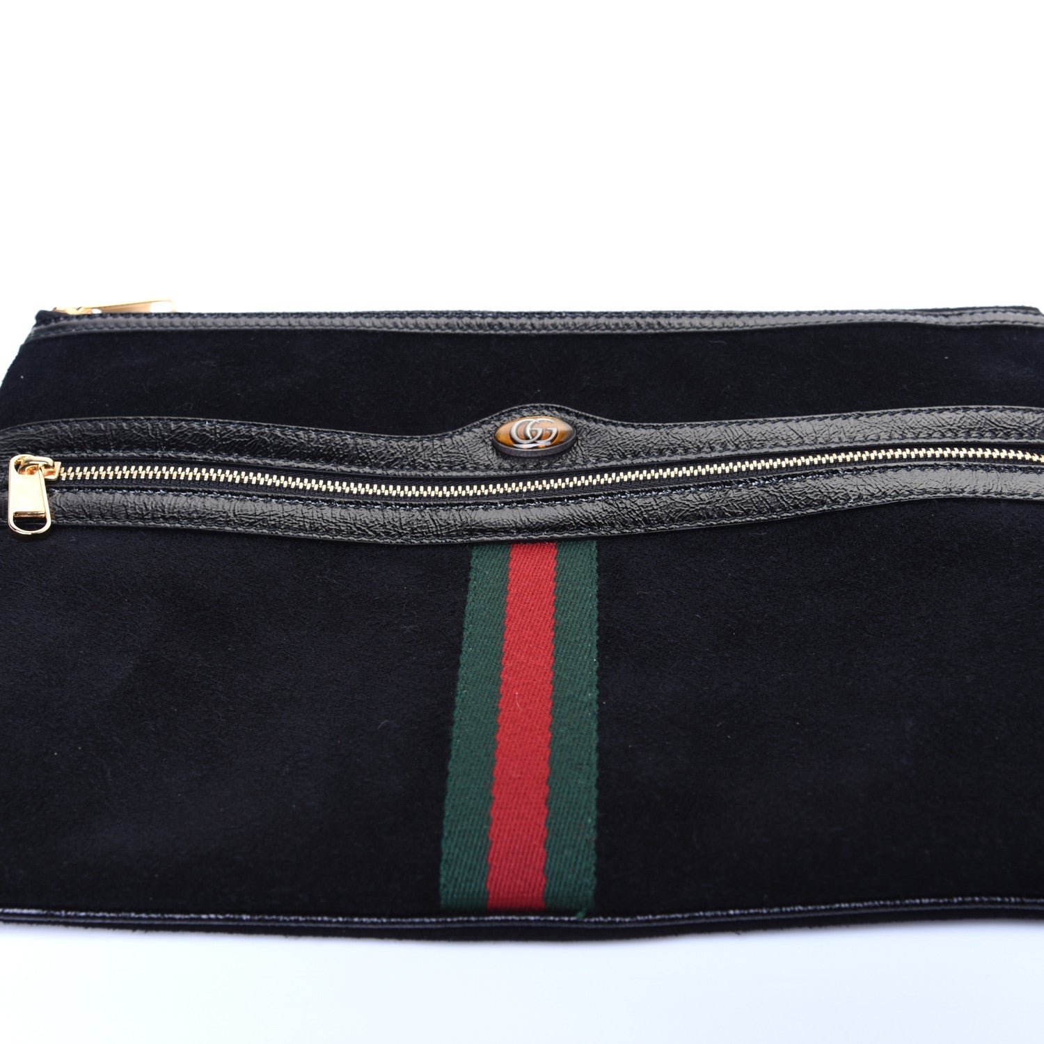 Gucci Suede Patent Large Ophidia Pouch Clutch Black 10 of 10