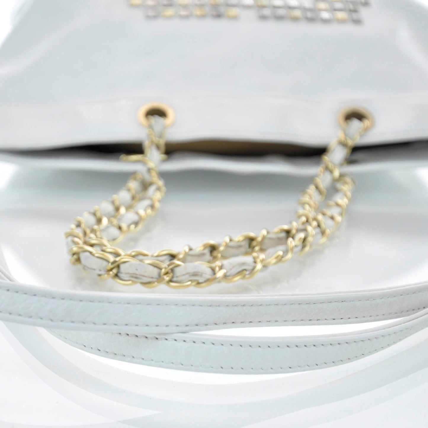 Leather Metal Mosaic Shoulder Bag White