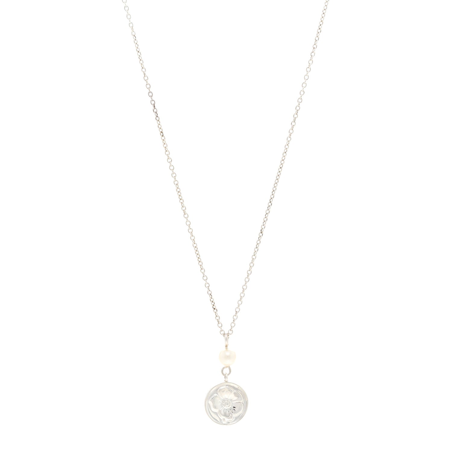 Tiffany Sterling Silver Pearl Nature Rose Pendant Necklace 1 of 4