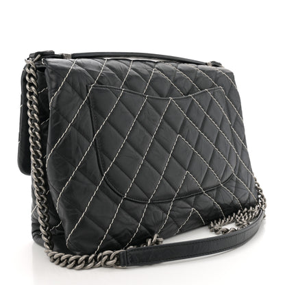Chanel Aged Calfskin Chevron Stitched Quilted Flap Black 3 of 11