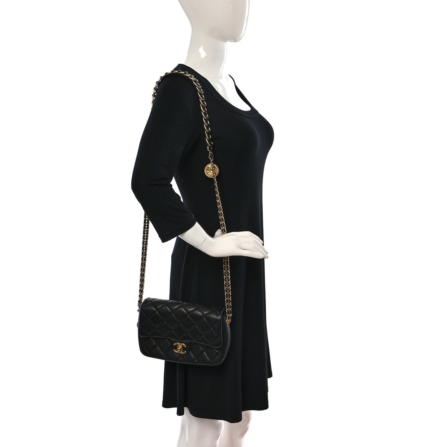 Caviar Quilted Chain Soul Flap Black