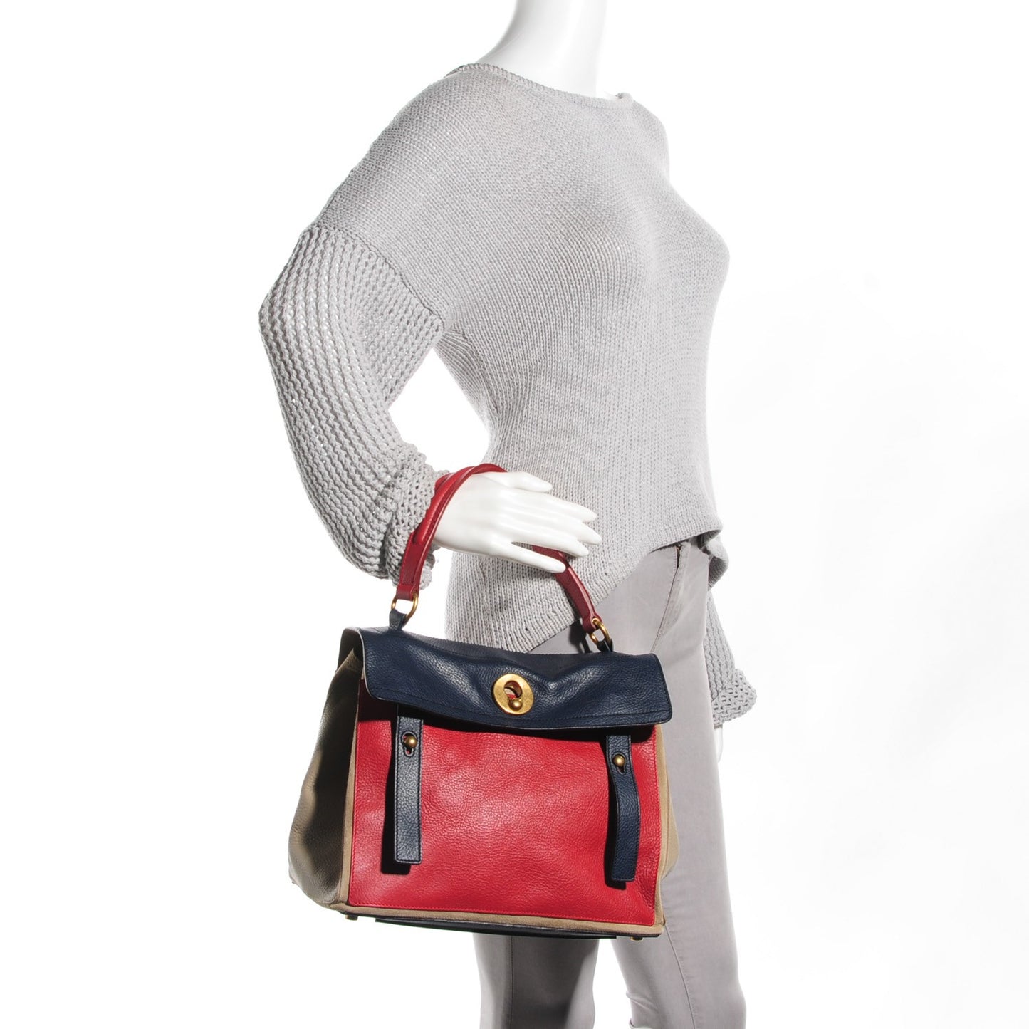 Calfskin Medium Colorblock Muse Two Poppy Blue Beige