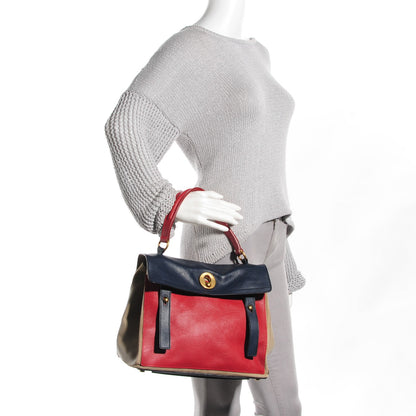 Saint Laurent Calfskin Medium Colorblock Muse Two Poppy Blue Beige 2 of 7