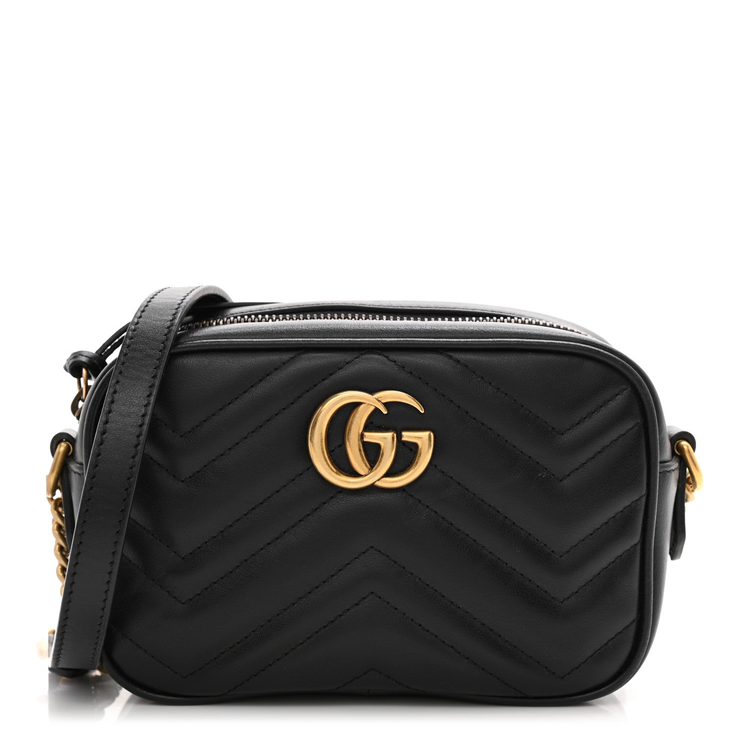 Gucci Calfskin Matelasse Mini GG Marmont Chain Shoulder Bag Black 1 of 17