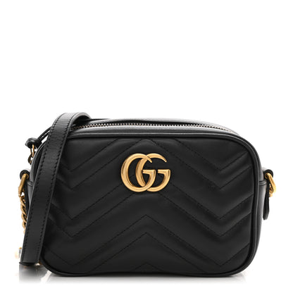 Gucci Calfskin Matelasse Mini GG Marmont Chain Shoulder Bag Black 1 of 17