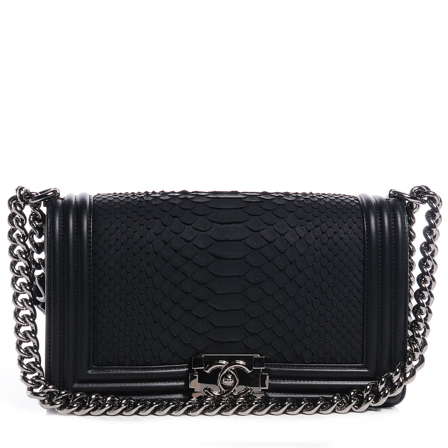 Matte Python Calfskin Medium Boy Flap Black