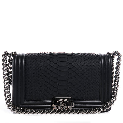 Chanel Matte Python Calfskin Medium Boy Flap Black 1 of 8