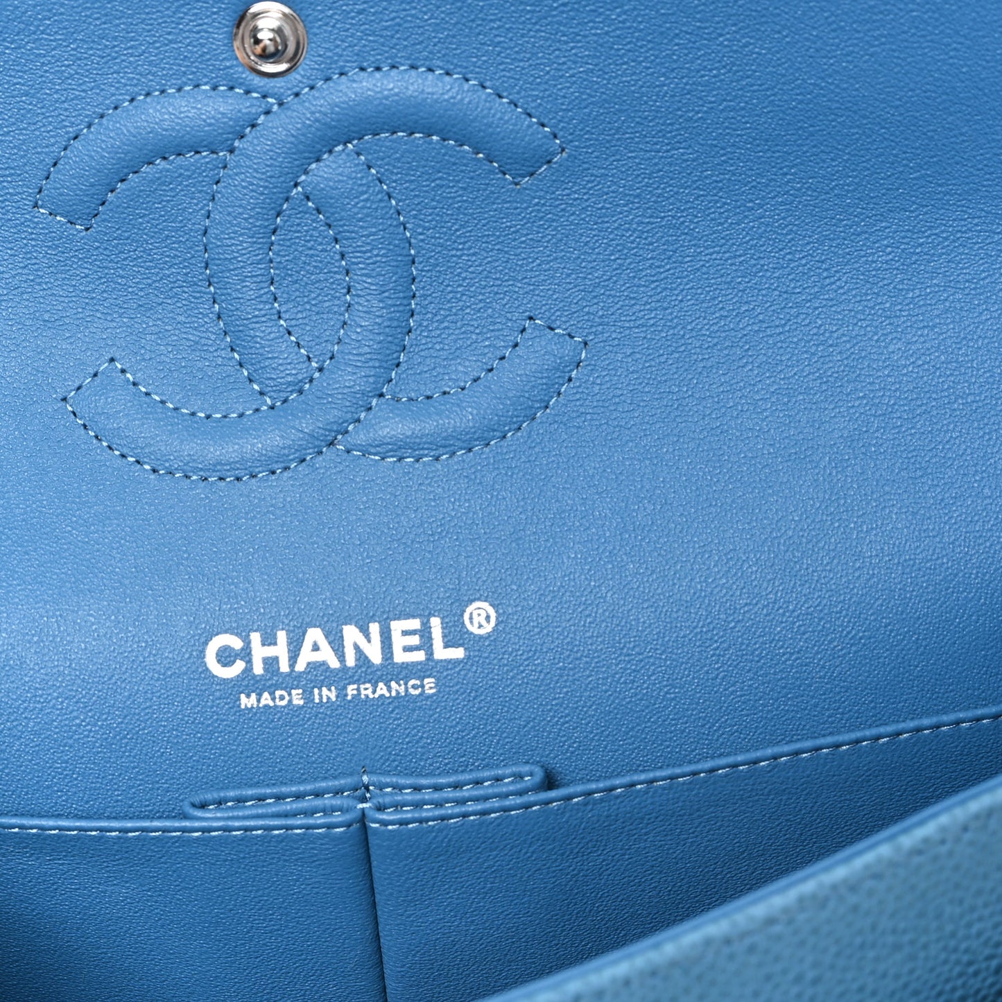 Iridescent Caviar Quilted Medium Double Flap Blue