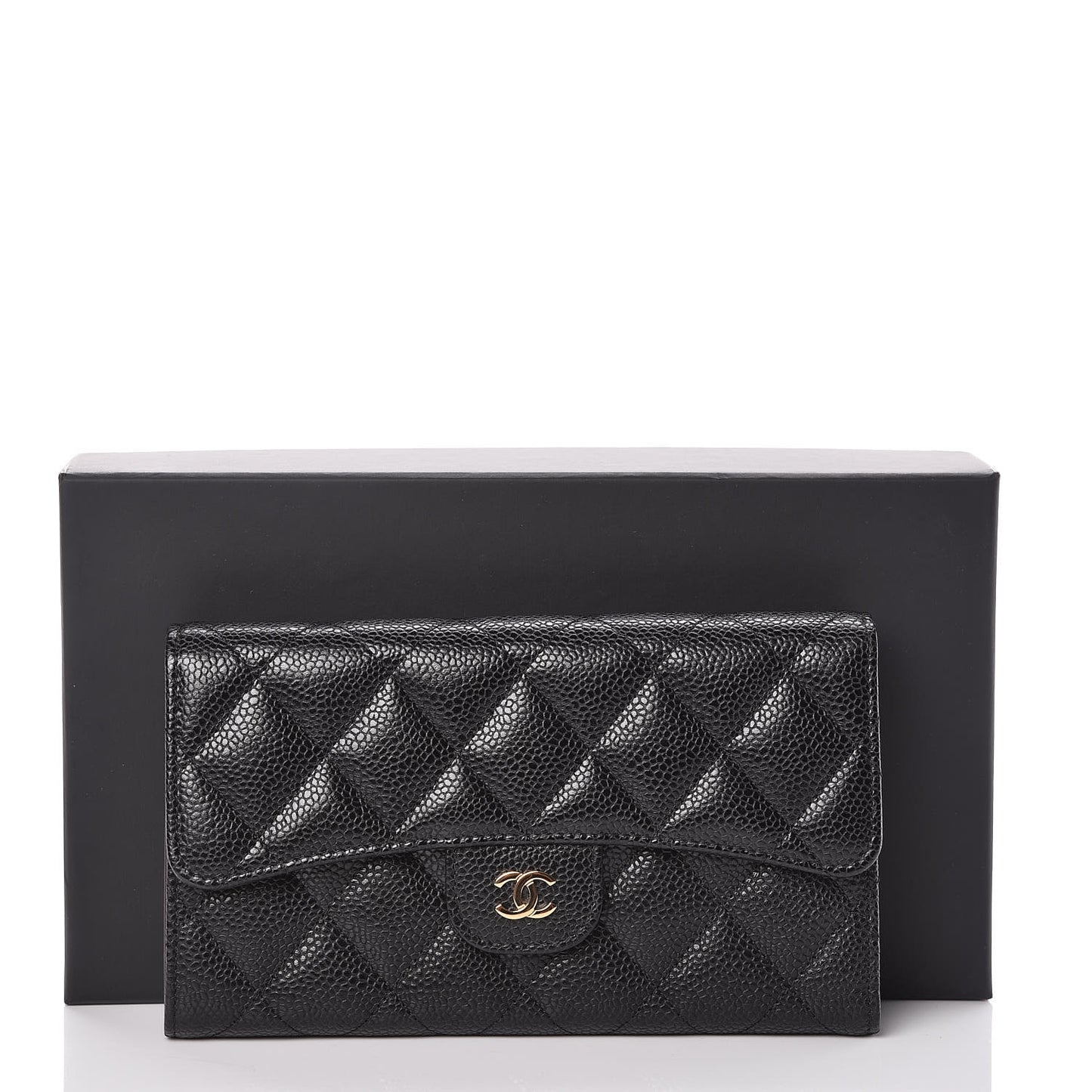 Caviar Quilted Large Flap Wallet Black