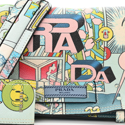 Prada X JAMES JEAN Glace Calfskin Comic Print Small Etiquette Flap Cielo Astral 7 of 9