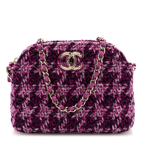 Tweed Quilted Mini Clutch With Chain Purple
