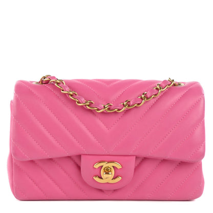 Chanel Lambskin Chevron Quilted Mini Rectangular Flap Pink 1 of 8