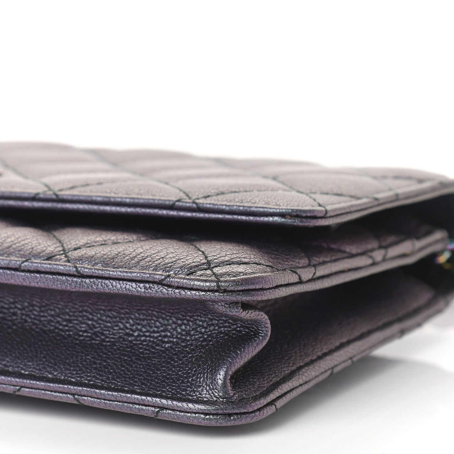 Iridescent Goatskin Quilted Wallet On Chain WOC Purple