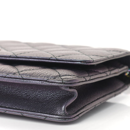 Chanel Iridescent Goatskin Quilted Wallet On Chain WOC Purple 9 of 9