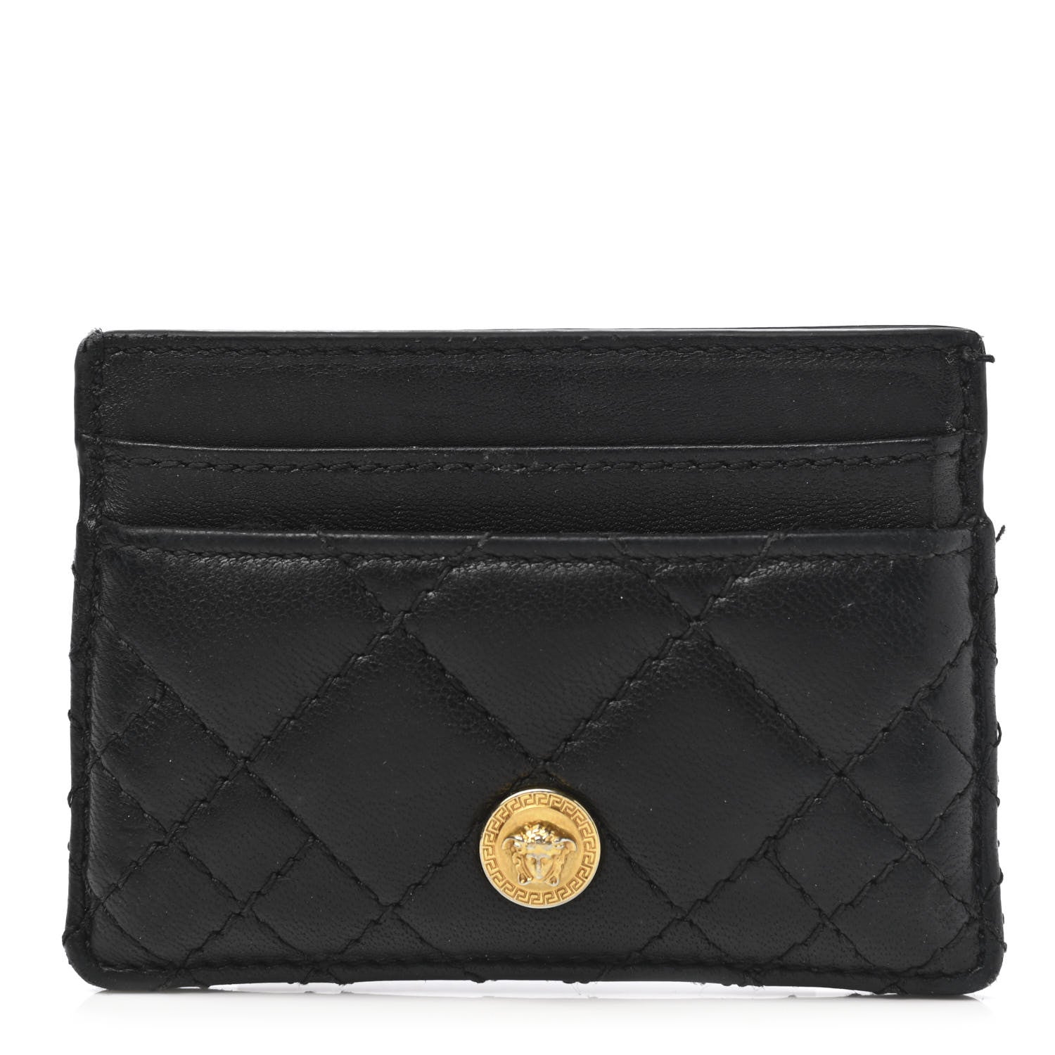 Versace Calfskin Quilted Medusa Card Holder Black 1 of 8