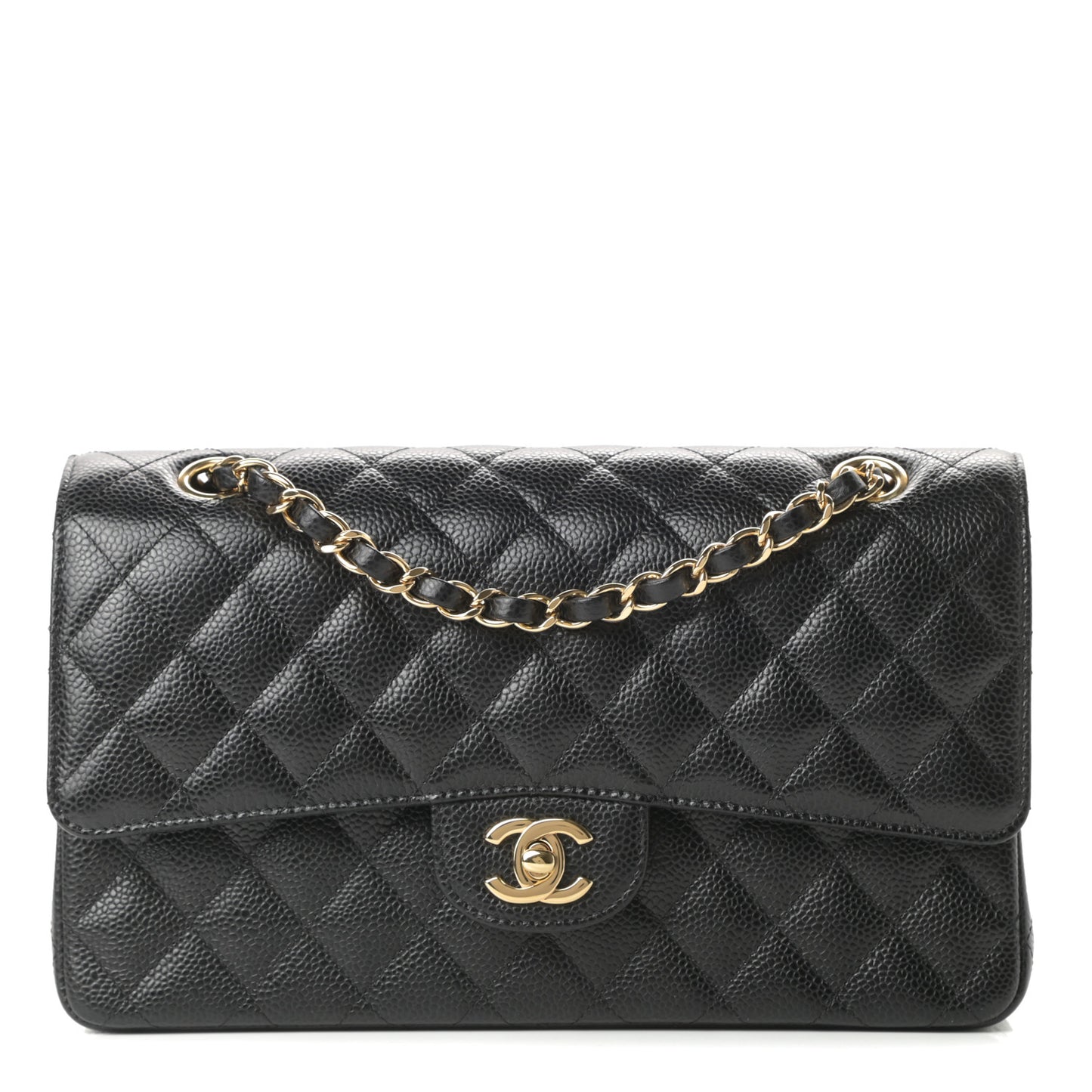 Caviar Quilted Medium Double Flap Black