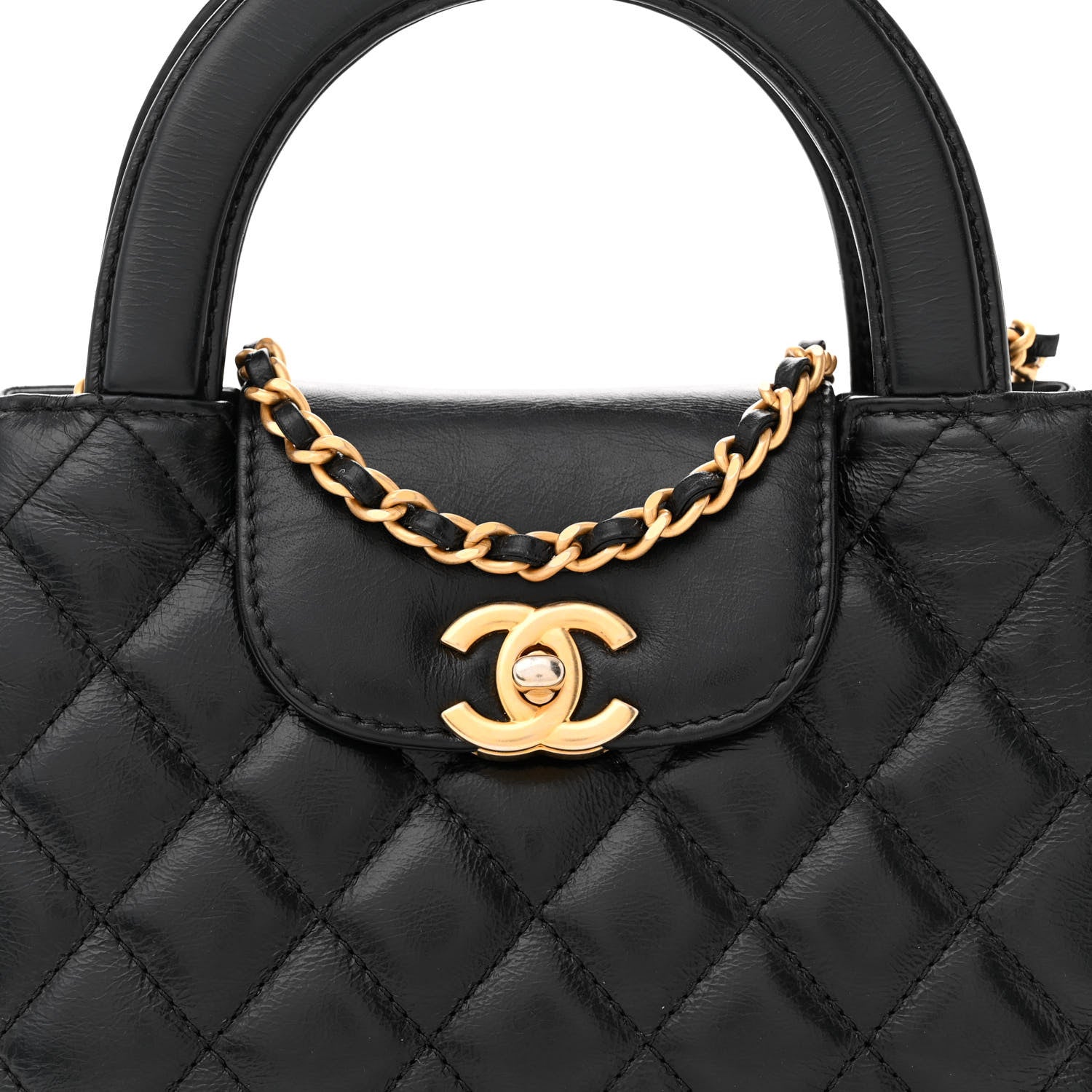Chanel Shiny Aged Calfskin Quilted Nano Kelly Shopper Black 8 of 14
