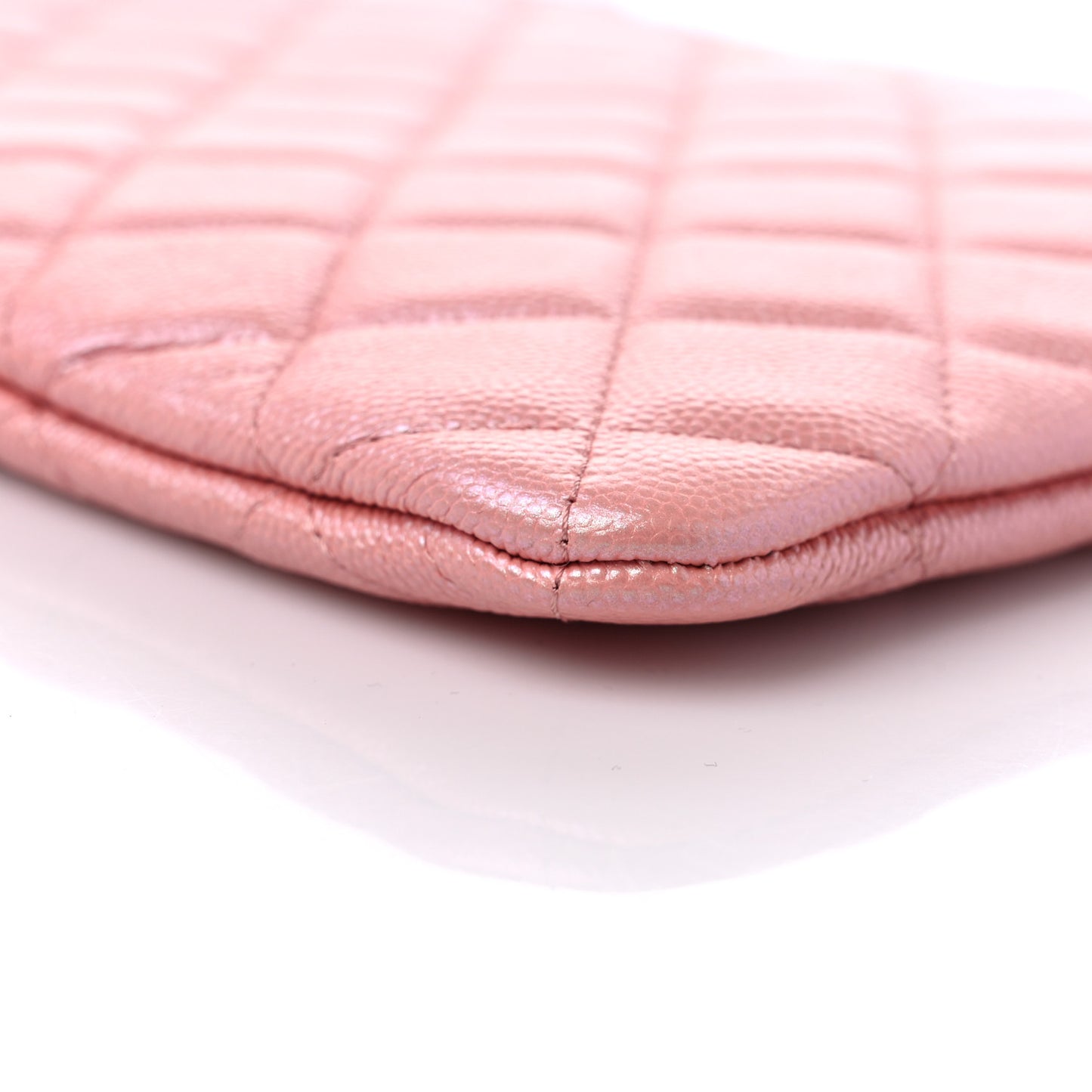 Iridescent Caviar Quilted Medium Cosmetic Case Rose Pink