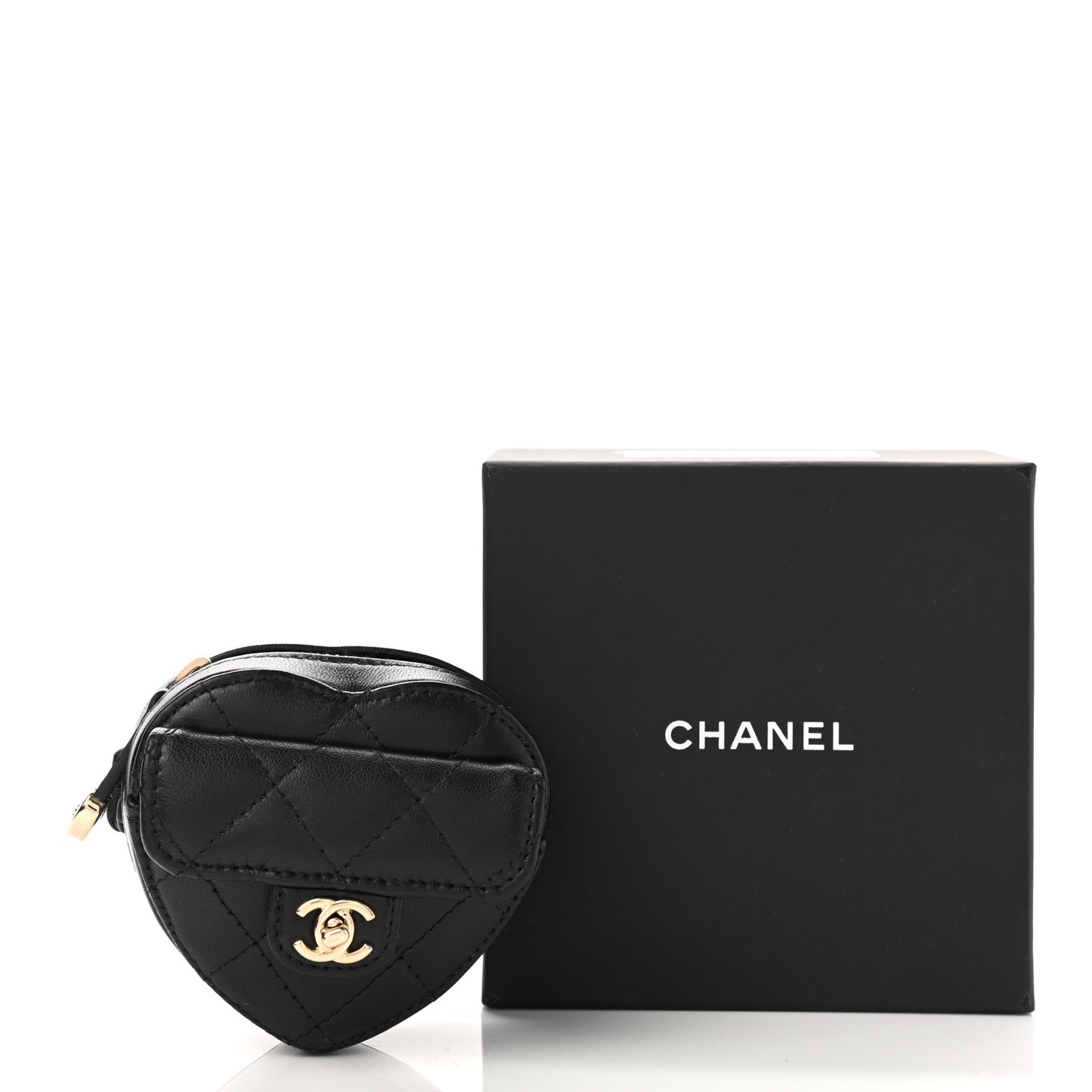 Lambskin Quilted CC In Love Heart Zipped Arm Coin Purse Black