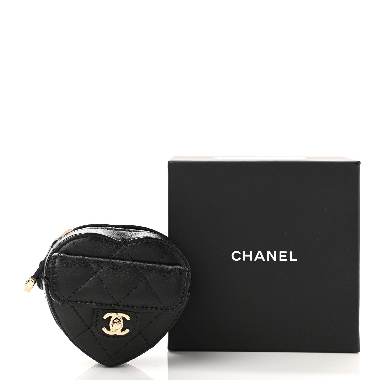 Chanel Lambskin Quilted CC In Love Heart Zipped Arm Coin Purse Black 8 of 8