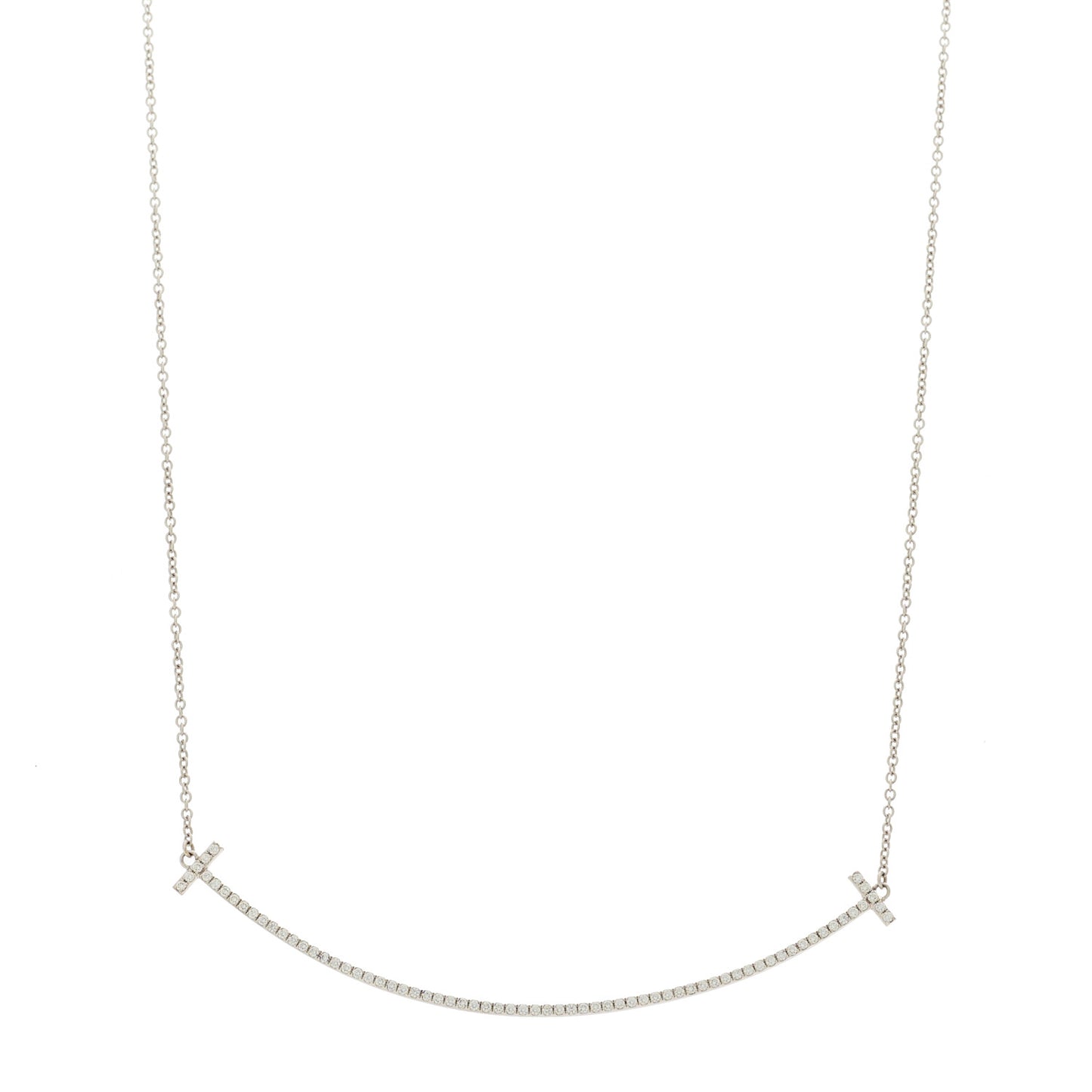 18K White Gold Diamond Large T Smile Pendant Necklace