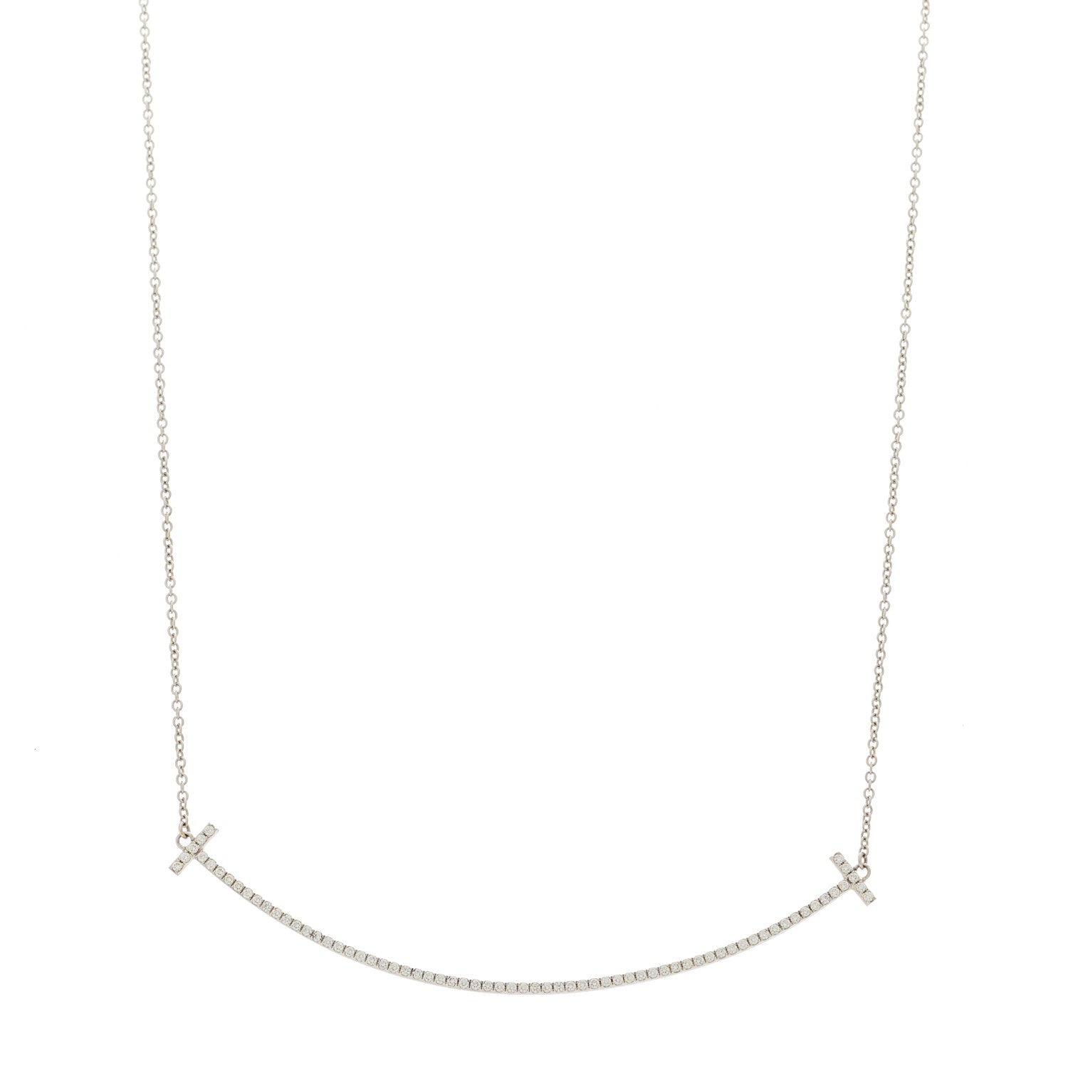 Tiffany 18K White Gold Diamond Large T Smile Pendant Necklace 1 of 6