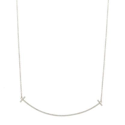 Tiffany 18K White Gold Diamond Large T Smile Pendant Necklace 1 of 6