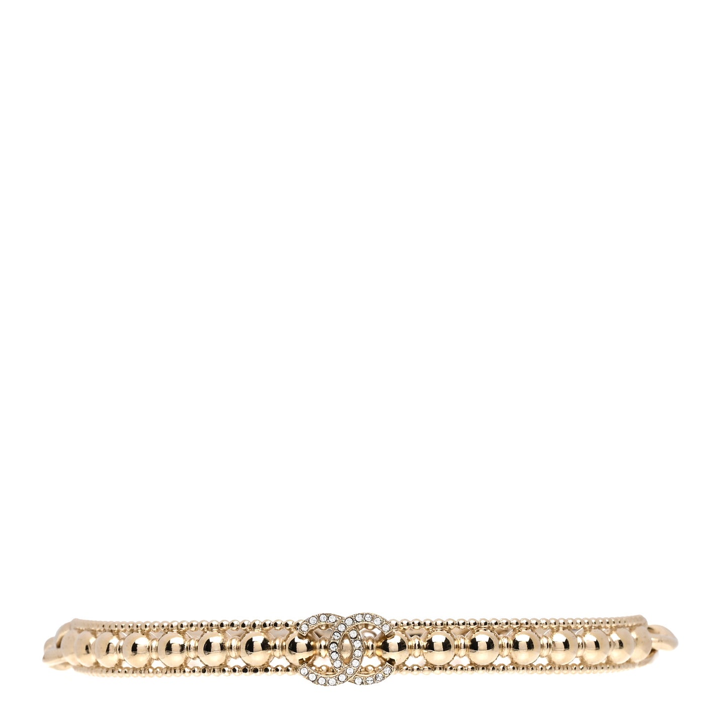 Metal Crystal Bead Chain Link CC Choker Necklace Gold