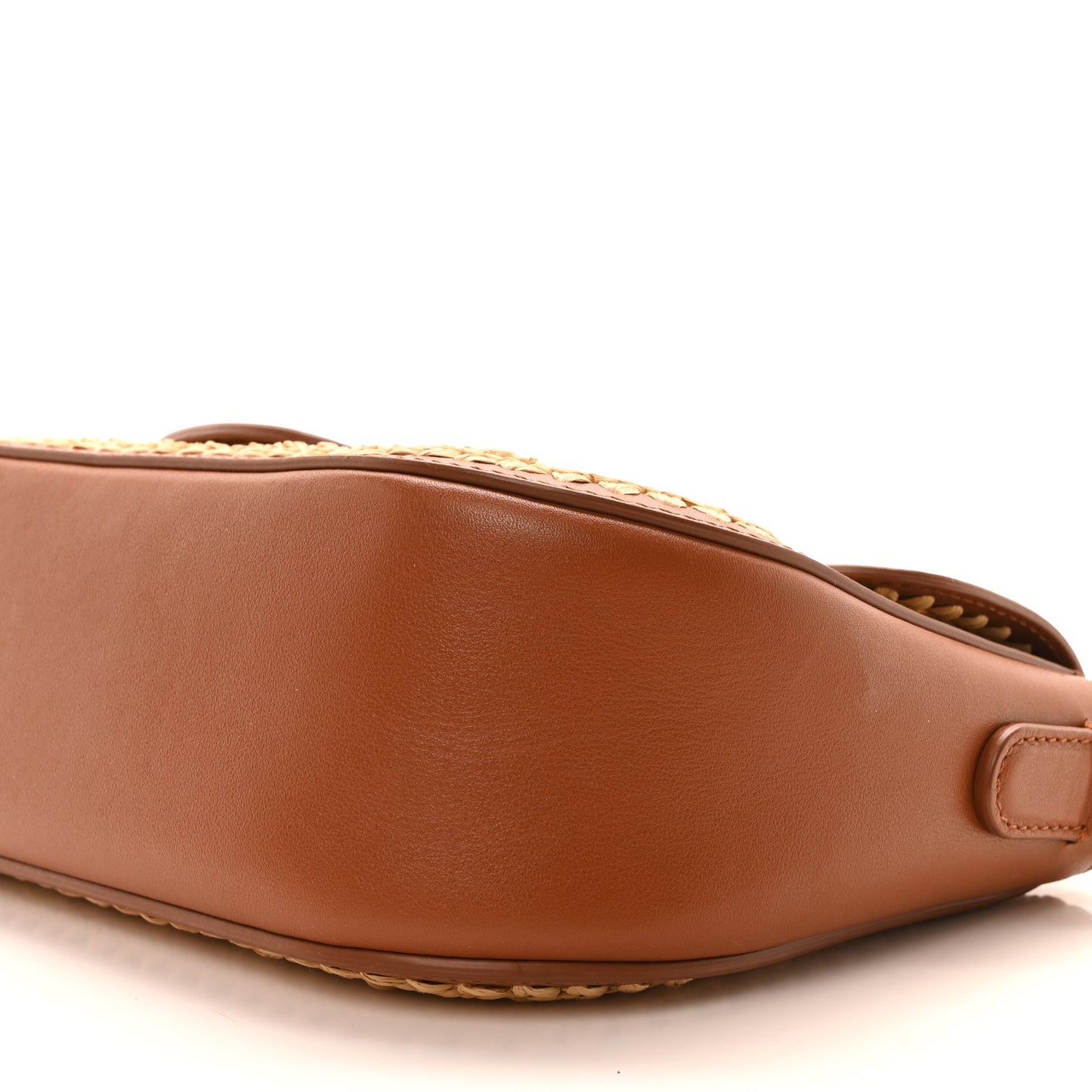 Raffia Calfskin Vlogo Alltime Shoulder Bag Natural Saddle Brown