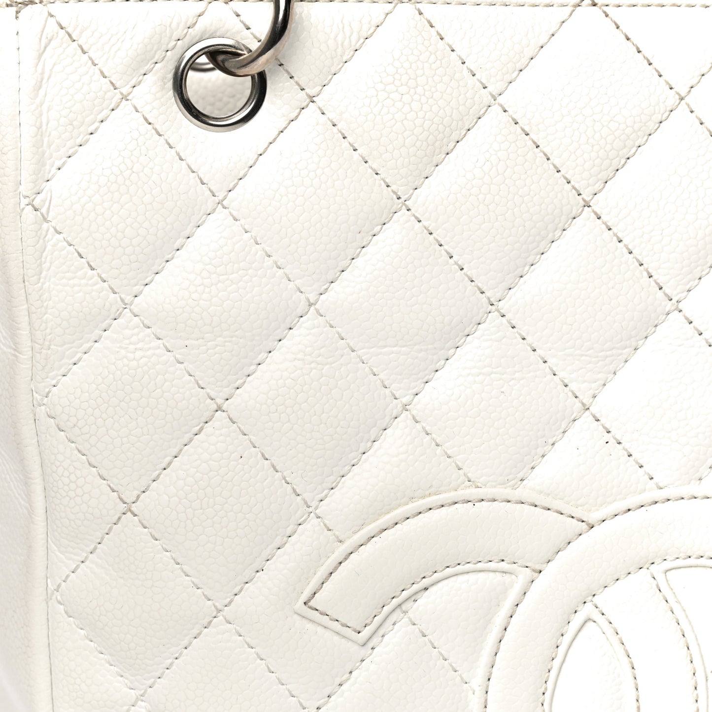 Caviar Quilted Petit Shopping Tote PST White
