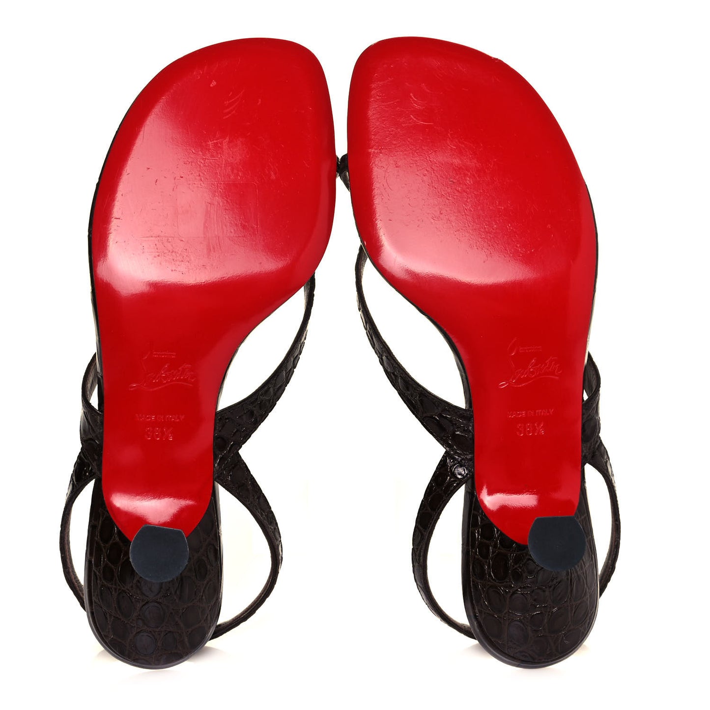 Calfskin Crocodile Embossed Taralita 55 Thong Sandals 38.5 Brown