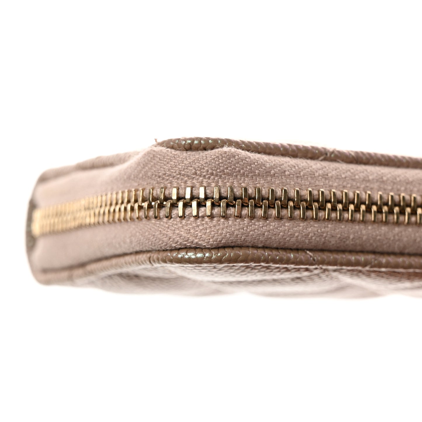 Iridescent Caviar Quilted Zipped Key Holder Case Beige